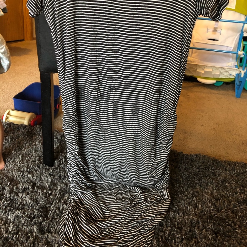 Black and white striped maternity midi dress